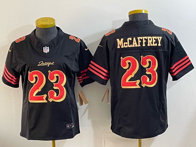 Youth 2026 San Francisco 49ers #23 Mccaffrey Black gold Nike Limited NFL Jersey style 01